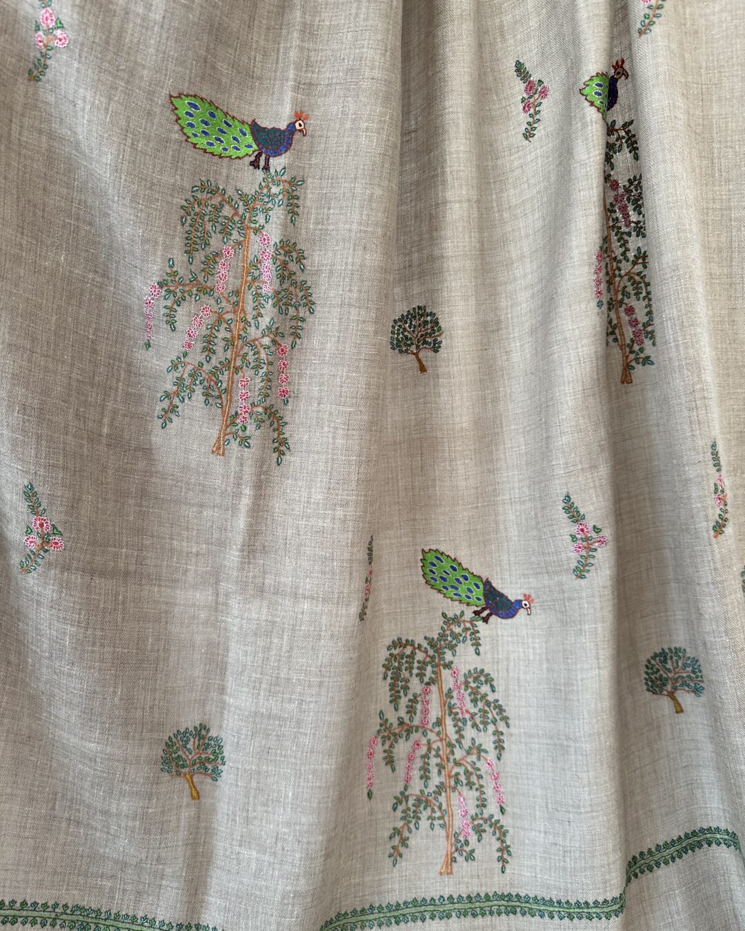 Natural Colored fine Pashmina Cashmere shawl with Hand embroidery, Floral Pattern, Jaal design, Special Hand made gifts