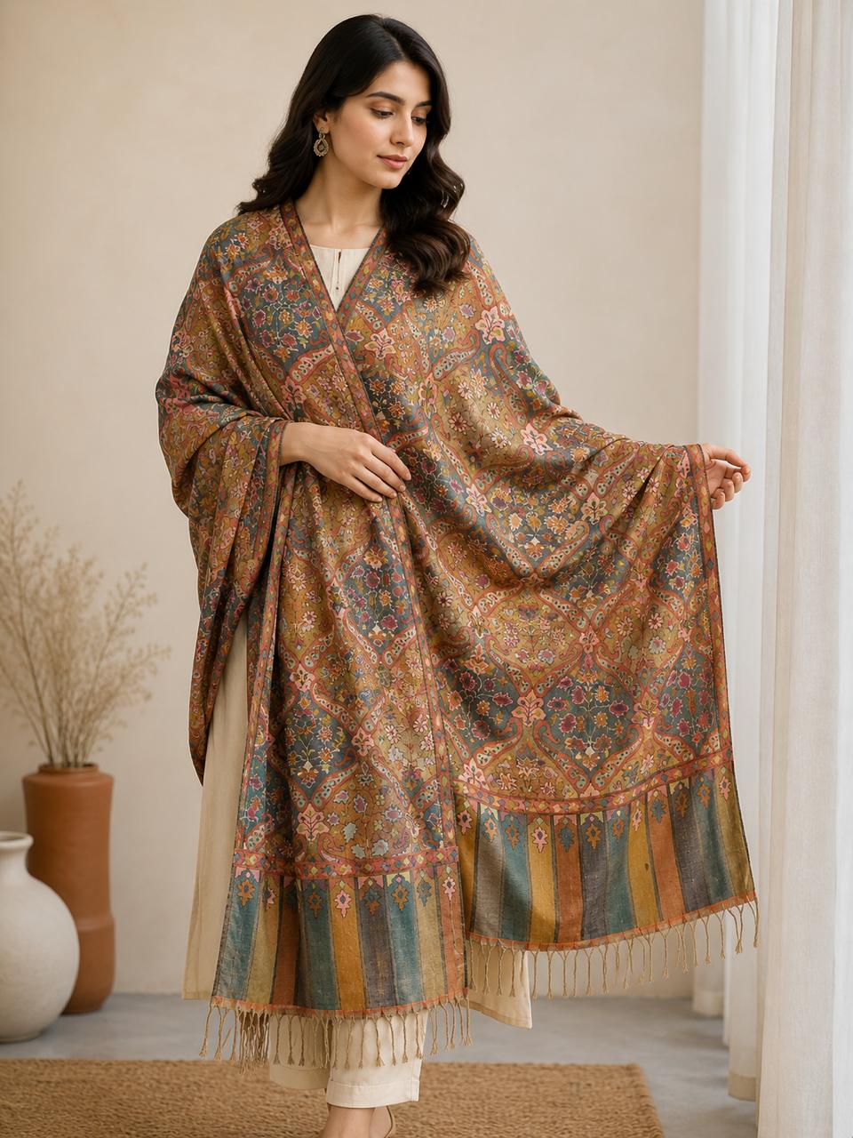 Handwoven Kashmiri Kani Pashmina Shawl: Floral Jamawar Design (Copy) (Copy)