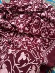 Semi Pashmina Ari Work Shawl – Handcrafted Floral Embroidery in Wine Maroon