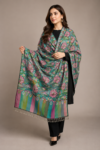 Handcrafted Lotus Garden Pashmina Shawl – Aqua Blue Floral Kani Design